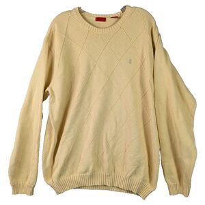 Izod Pullover Sweater Men's XL Argyle Diamond Yellow Crewneck Preppy 100% Cotton